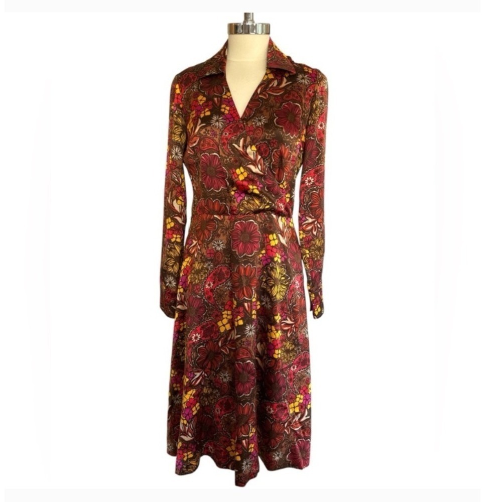 Vintage Lilly Pulitzer Silk Dress Brown Floral Paisley Knee Length Size 2